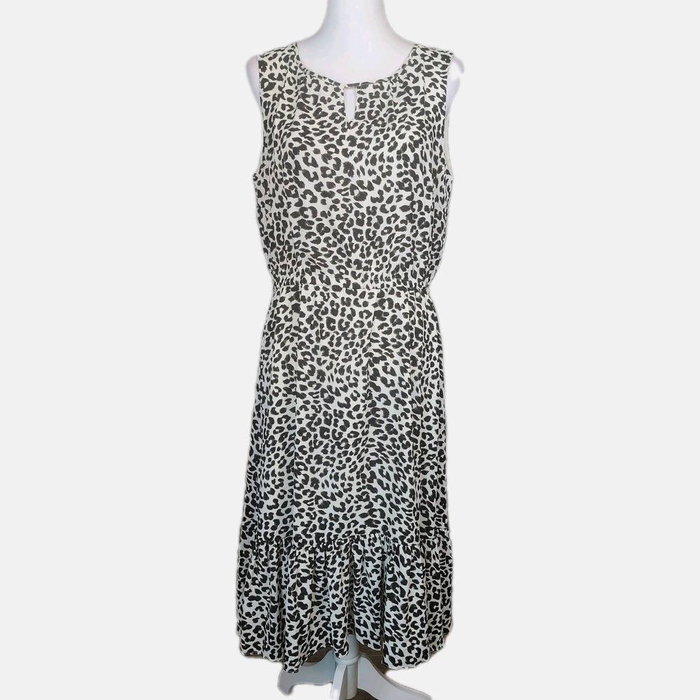 Talbots Midi Dress Womens 10 Leopard‎ Flounce Hem Elastic Waist Casual Comfort